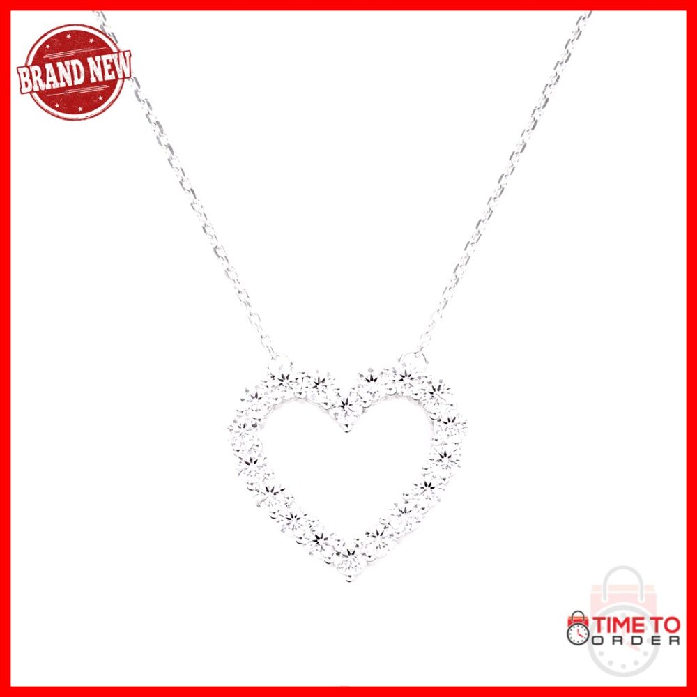 Sterling Silver Heart Pendant Necklace Cubic Zirconia Charm Adjustable Chain